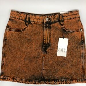 Zara Washed Effect Pumpkin Orange Mini Skirt